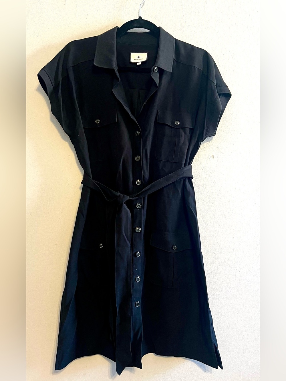Tuckernuck Black Hugo Button-Up Belted Utility Shirt Dress | Women’s Large